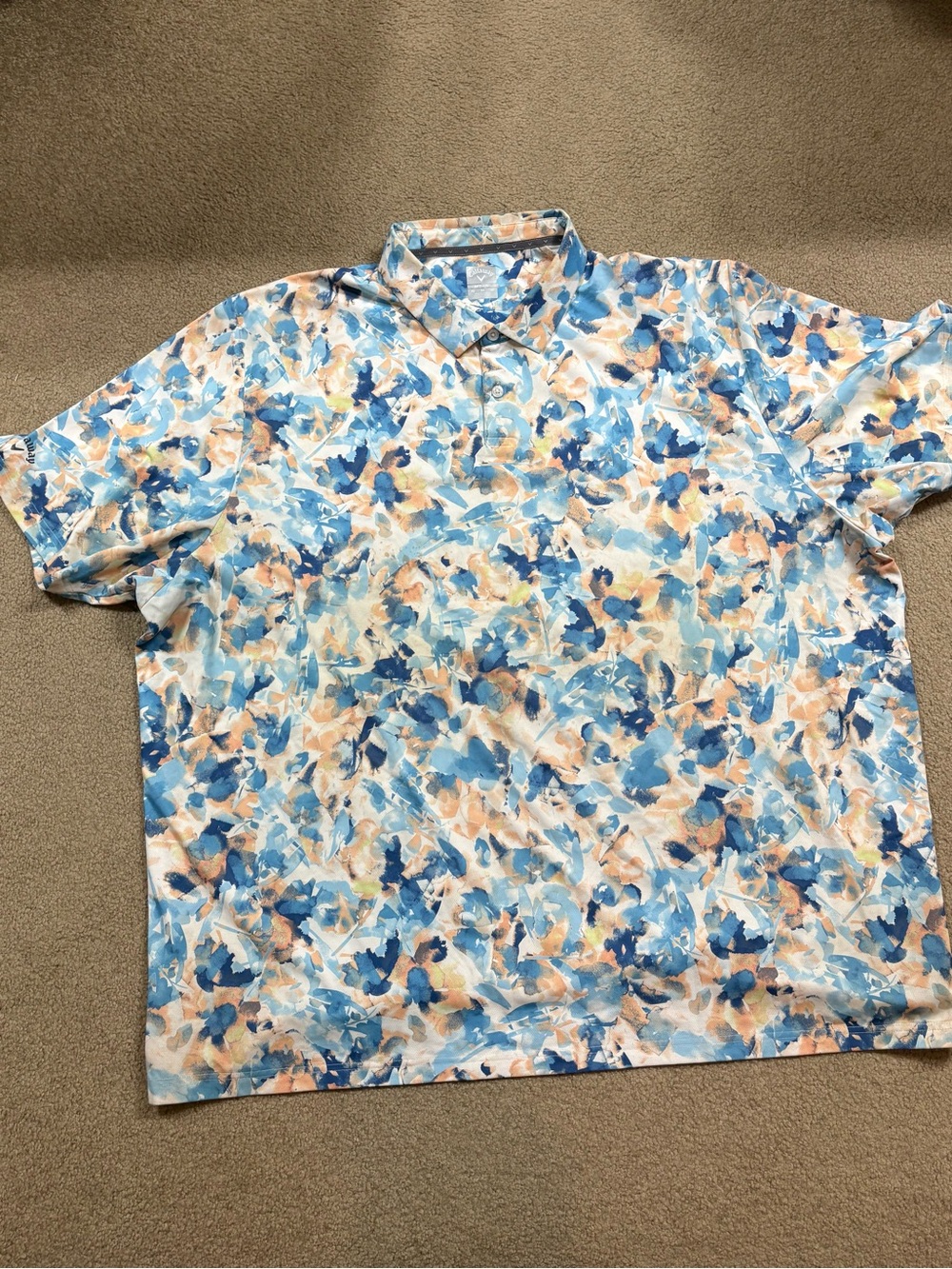 Callaway Men’s Blue & Peach Abstract Floral Opti-Dri Polo - Picture 2 of 6